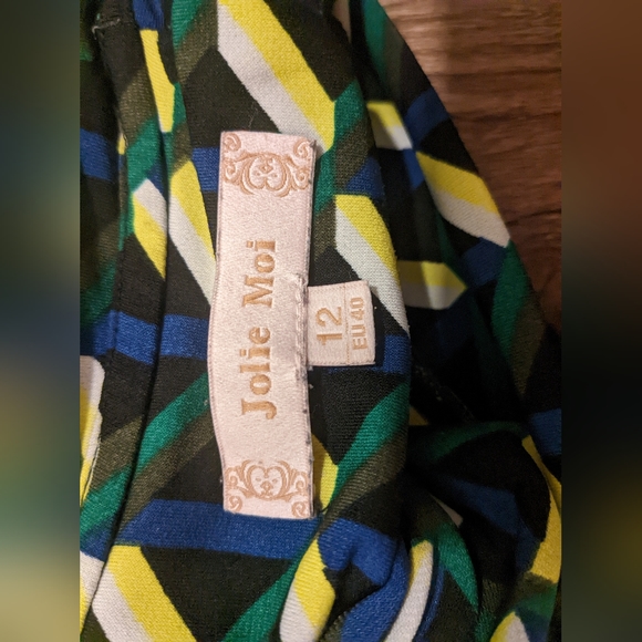 Jolie Moi Twist Front Long Sleeve Dress Geo Pattern UK 12 (US 8) - Picture 6 of 6